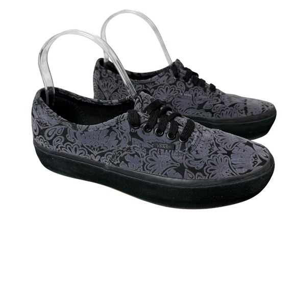 Vans Other - Vans Authentic Gray‎ Black Floral Velvet Low Top Lace Up Sneakers Mens 7.5 Wo 9